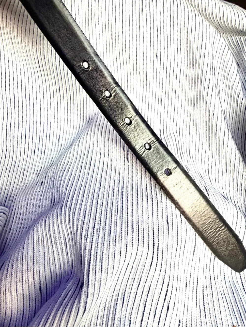 Nine West Black Leather Belt with Silver Oval Buckle